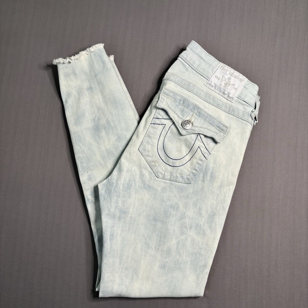 True Religion Jennie Jeans Womens 29 Light Wash Distressed Y2K McBling Alt